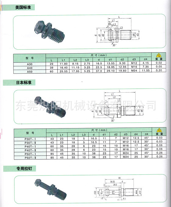 数控车床附件 BT40拉钉