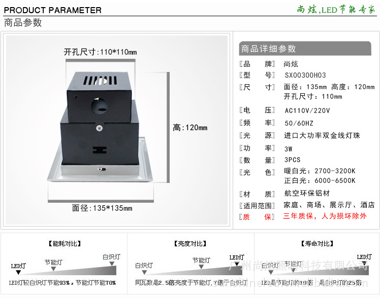 3W LED豆胆灯详细参数