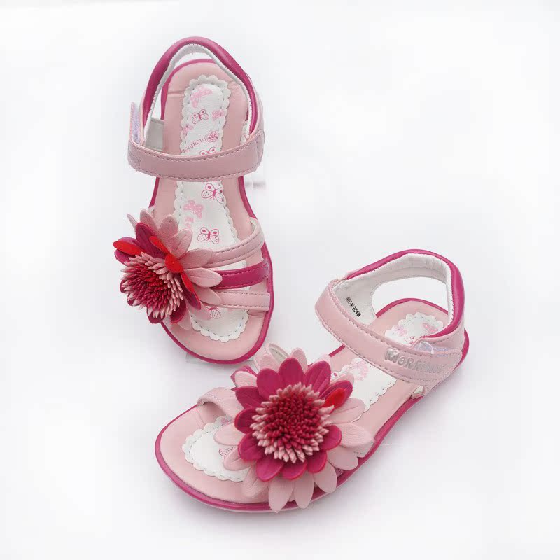新品2014款童鞋 女童凉鞋 儿童公主鞋 韩版单鞋 粉色大花WK1317