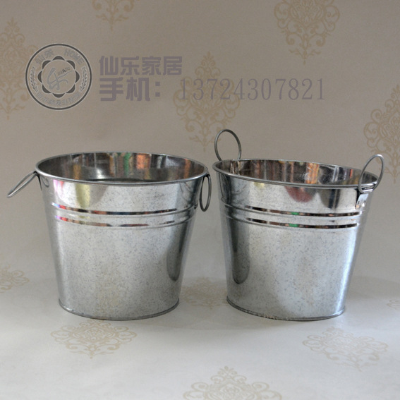 大号镀锌铁皮双耳印花铁桶复古铁艺大花盆双把手桌面花桶花器花筒
