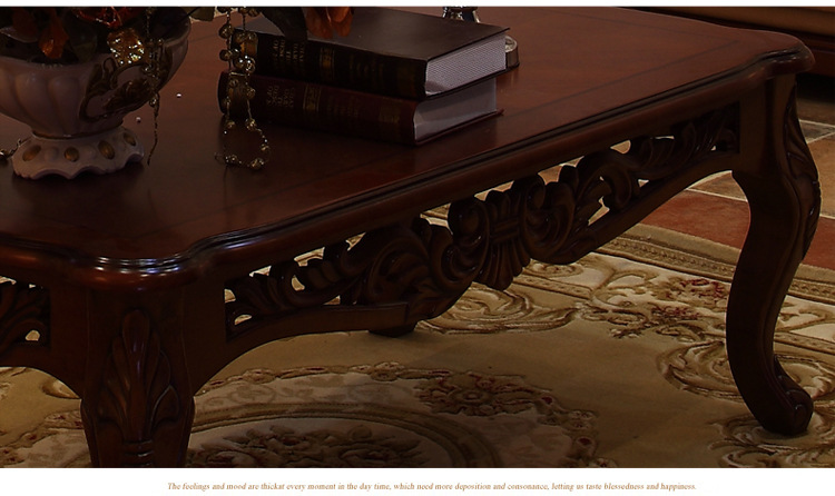 客厅配套高档欧式茶几 实木雕花长方桌 深色别墅桌HI09 特价包邮