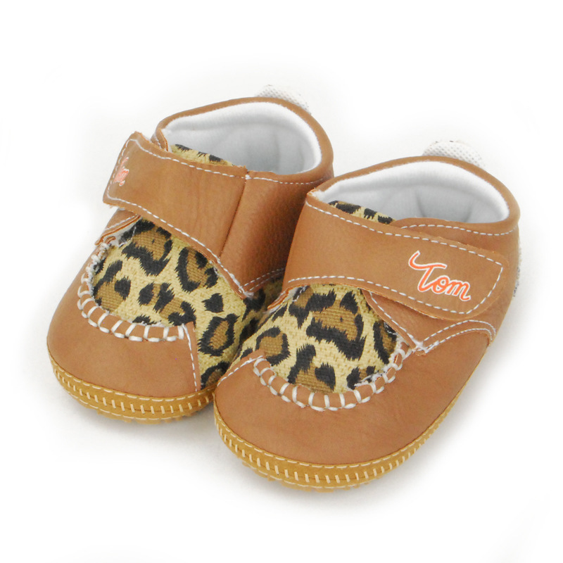 2014 秋季新款 时尚豹纹拼接PU学步鞋 橡胶软底婴儿鞋批发