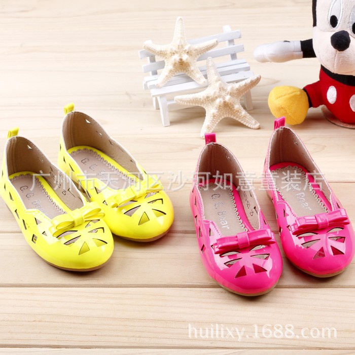 正品14韩版激光缕空蝴蝶结纯色女童凉鞋小中大童GJ12-623现货