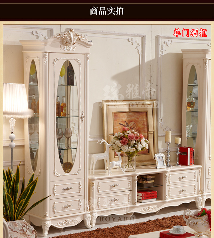 高档欧式雕花双门酒柜 精美客厅实木单门酒柜 带玻璃