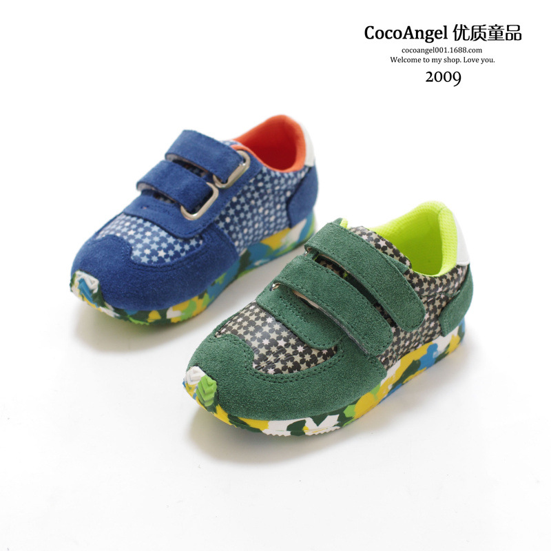 2014秋款 儿童运动鞋 男童款星星拼布磨砂真皮休闲鞋 26-33码