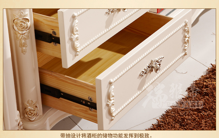 高档欧式雕花双门酒柜 精美客厅实木单门酒柜 带玻璃