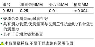 外徑千分尺0-25MM 91531(2)