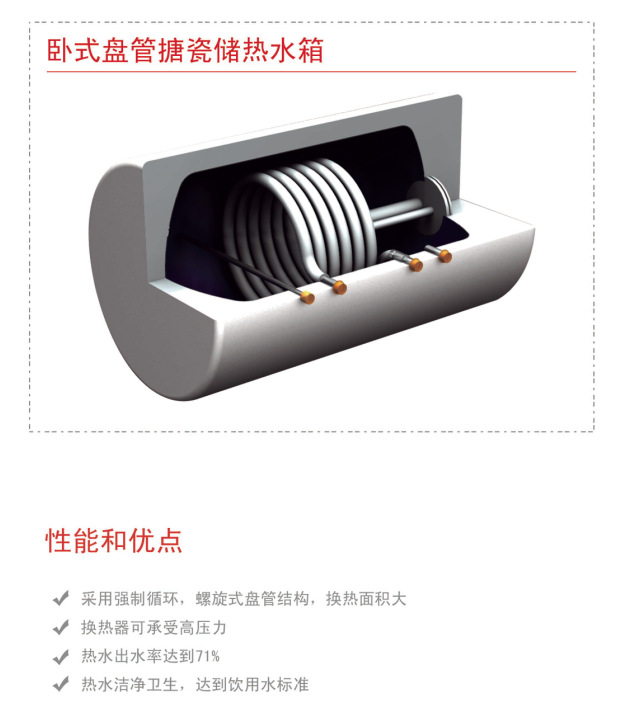 盘管内胆80L 太阳能热水器搪瓷内胆水箱 卧式盘管搪瓷水箱