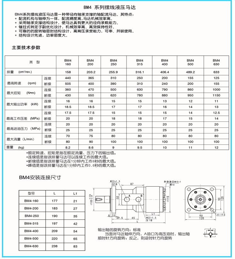 挖掘机采矿工程用摆线液压马达bm4底端油口液压工程机械马达