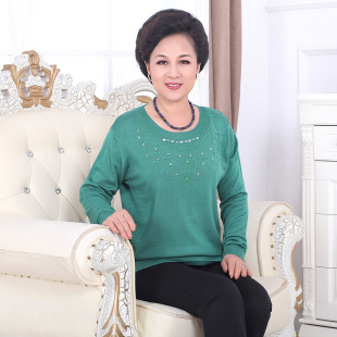 2014秋季女士圆领针织衫高档中老年女装女式落款亮钻羊毛衫毛衣女