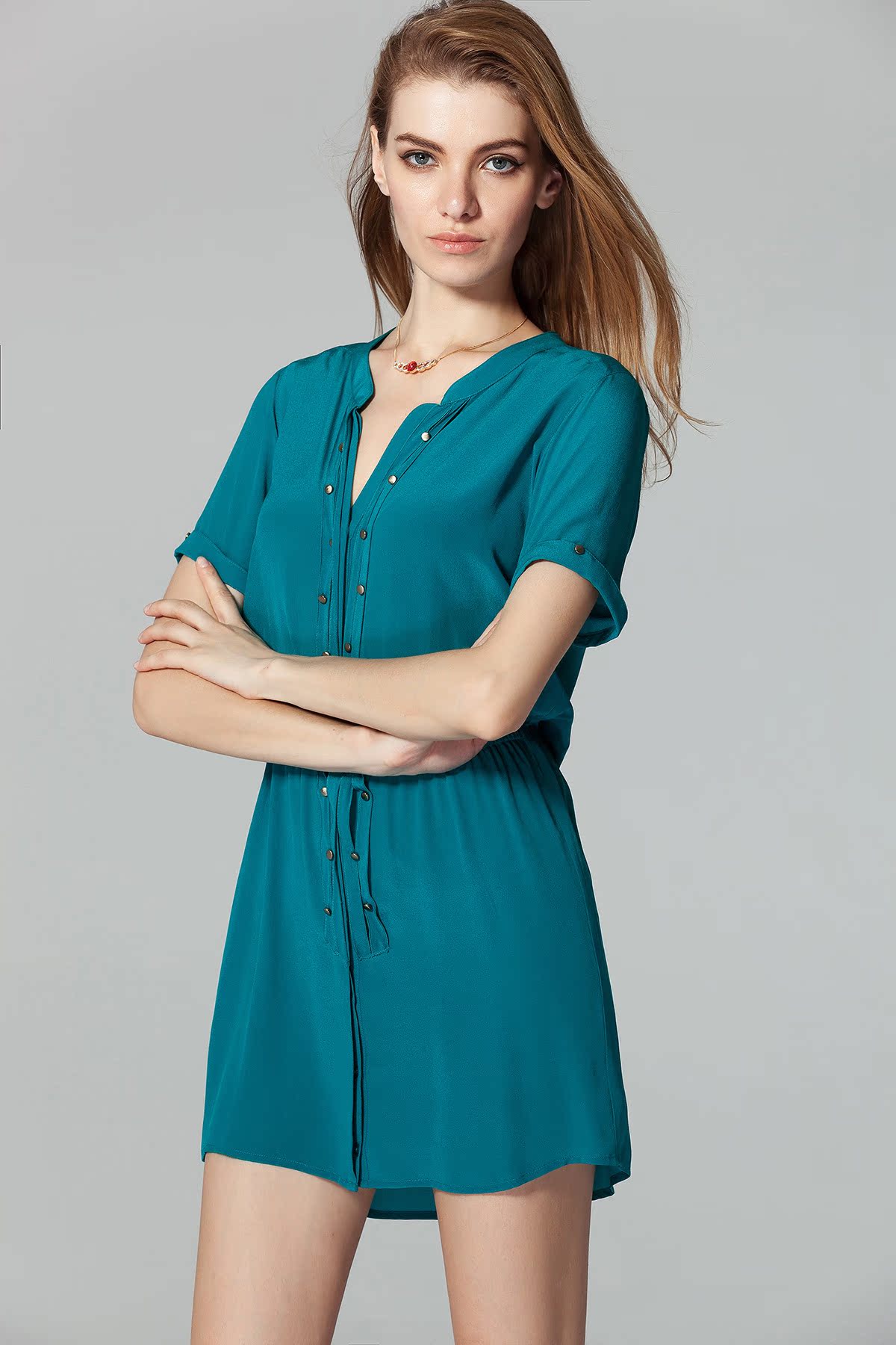 欧洲站女装2014夏季新款连衣裙 欧美风时尚百搭短袖真丝连衣裙