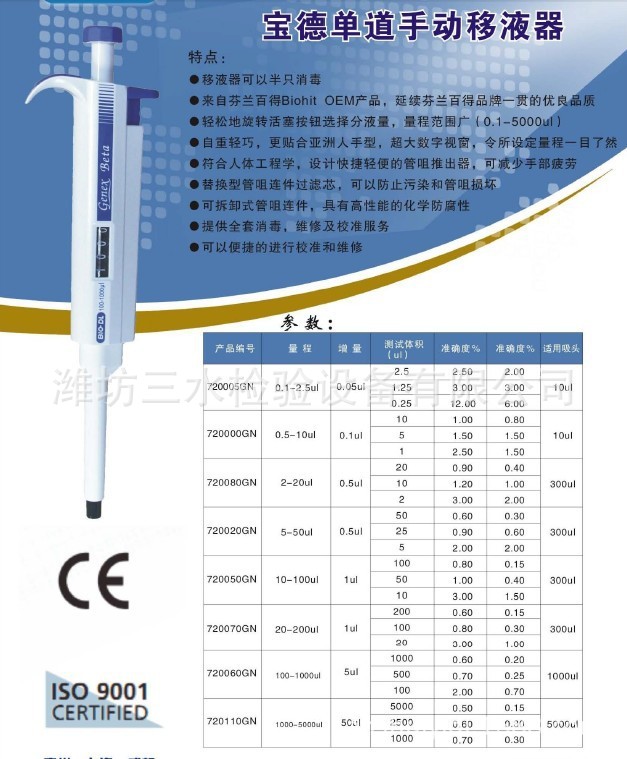 实验室仪器 芬兰百得手动单道移液器移液枪 低价促销 单道可调加样枪