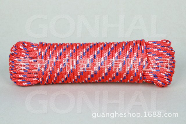 晾衣繩，紅串兩白兩藍線，圓編線