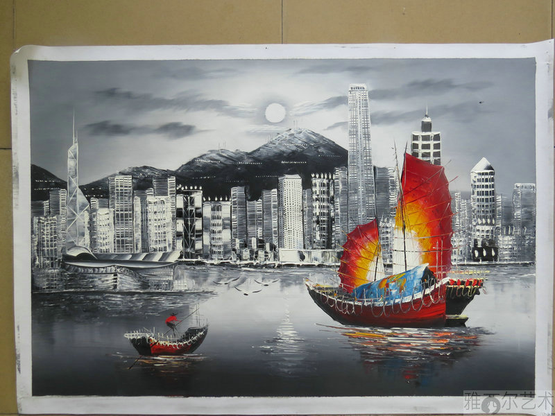 香港维多利亚港夜景油画 精美古典风景油画 品质保障图片_37