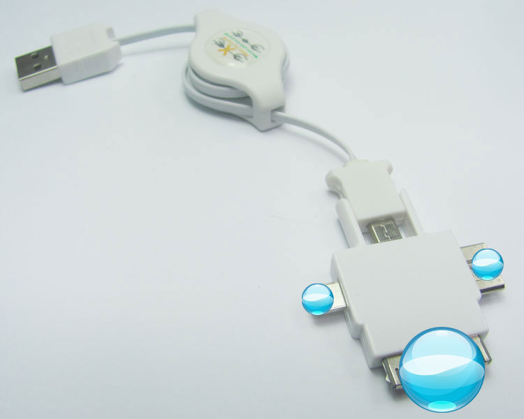 四合一伸缩数据线 iphone4/i5/i6/micro多功能数据线 厂家直销