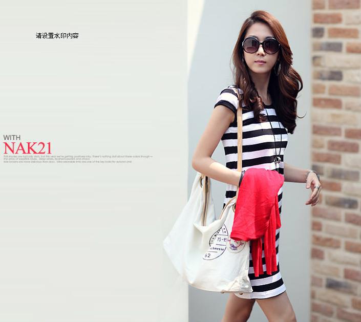S227 黑白条纹中长连衣裙 (6)
