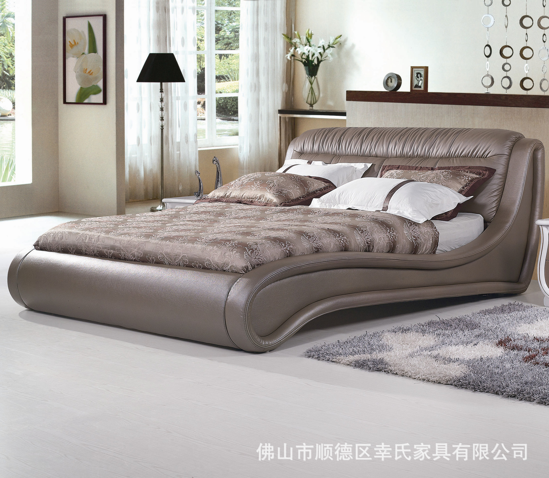 床 简约现代软体床 顺德家具批发 真皮床 卧室家具定制首选工厂