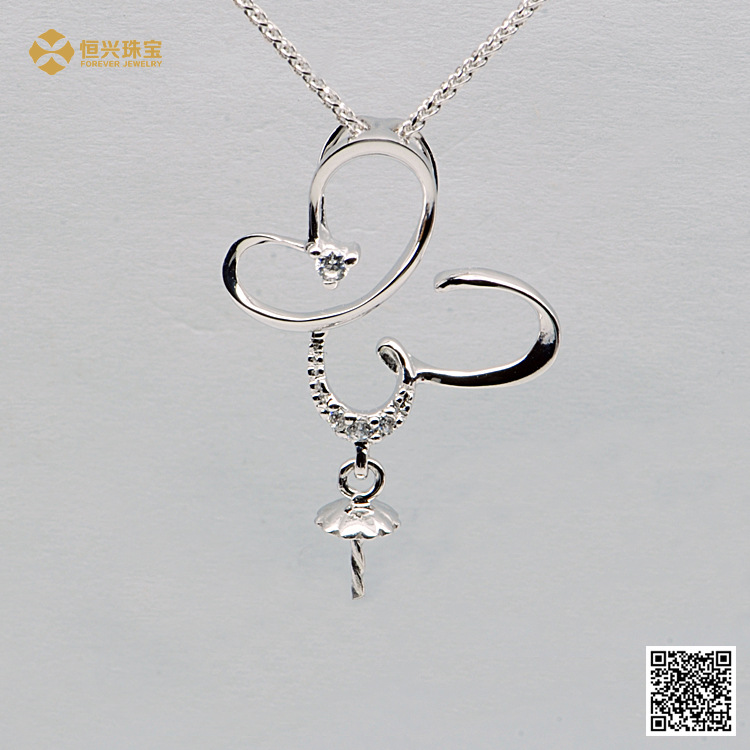 专柜正品,18K白金,海水,金珍珠裸珠吊坠,蝶恋,镶锆石,热卖款