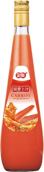 胡萝卜汁加盟 郑州正浓玻璃瓶828ml胡萝卜汁批发