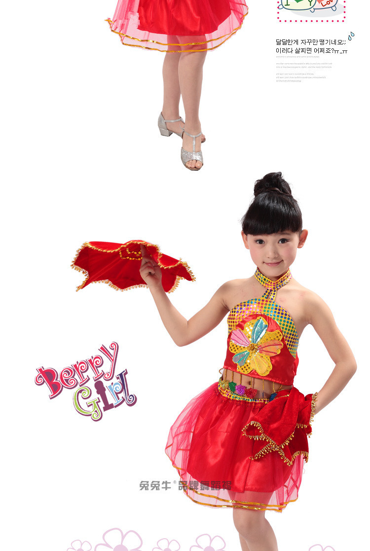 六一儿童舞蹈裙民族舞演出服女童手绢舞表演服装幼儿女童舞台装图片_7