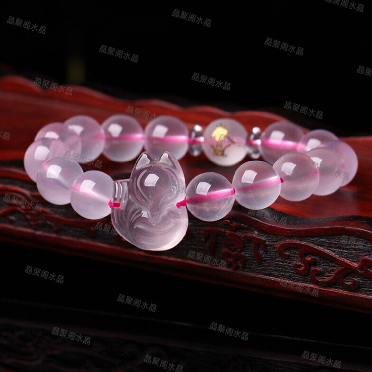 开光纯天然冰种粉晶狐狸手链女,10mm粉水晶手串,旺爱情防小三