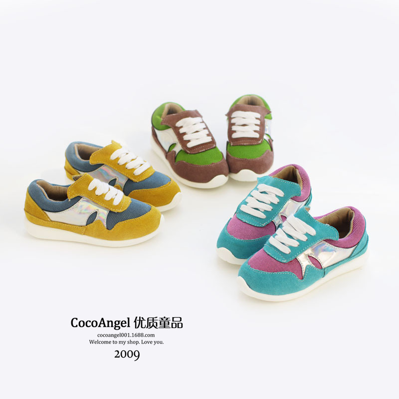 特批款！2014秋款 韩国儿童休闲鞋 男童女童真皮拼接款运动鞋