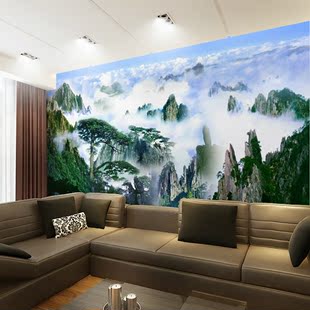 塞拉维大型壁画 现代中式客厅沙发背景墙墙纸墙布 迎客松