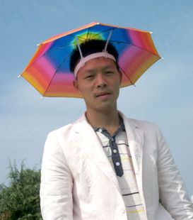 廠傢直銷 彩虹帽子傘 創意頭戴傘 防曬帽子傘  釣魚必備 釣魚傘工廠,批發,進口,代購
