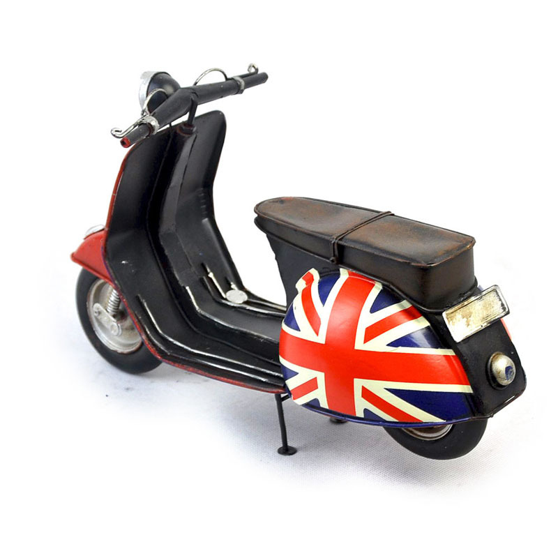 复古铁艺模型 英国国旗版踏板铁皮摩托车 英伦风铁皮车模批发