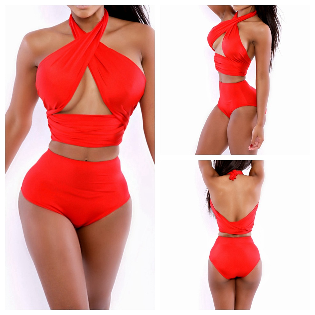 Red Beachwear Bandage Bodycon Bikini Swimwear
