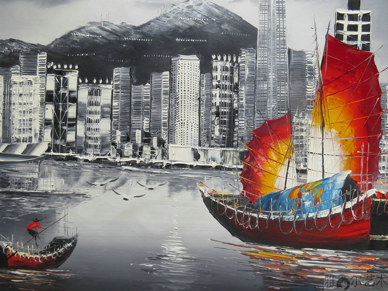 香港维多利亚港夜景油画 精美古典风景油画 品质保障图片_38