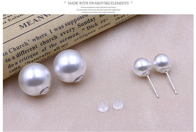 欧美韩版925纯银耳钉双贝珠纯银耳饰品大小珠双珍珠