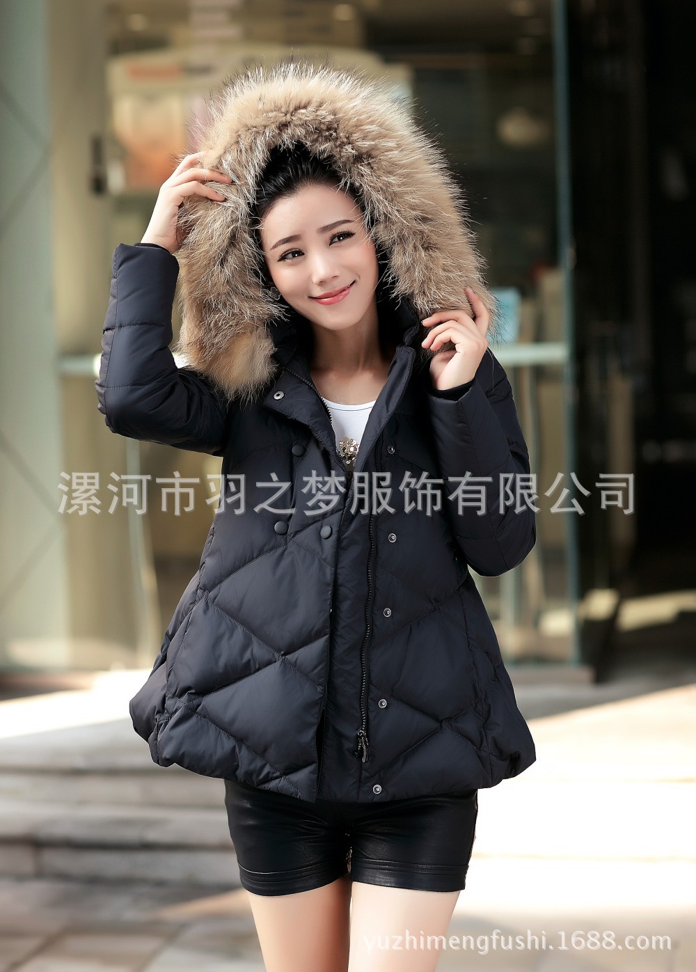 2014羽绒服女新款欧洲站韩版女装冬装品牌真毛领羽绒服一件代发