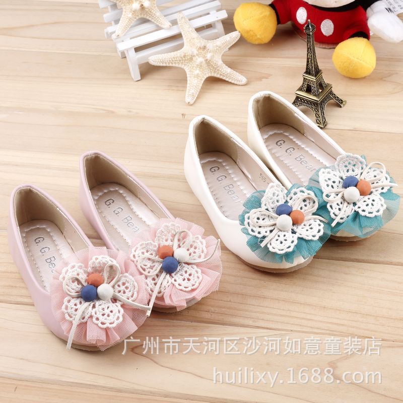 爆款春秋款热销韩版女童鞋公主单皮鞋 花朵拼色公主皮鞋  585-8