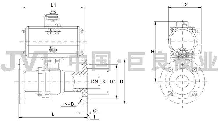 ANSI气动球阀剖面结构图