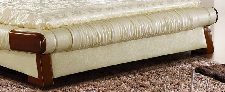 厂家批发零售 带木架床 真皮床 弧形边双人床 米黄色皮床