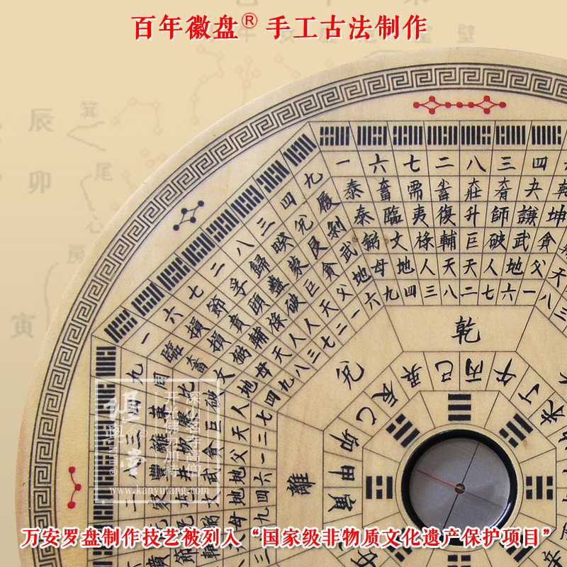 正品新安汪氏罗经11英寸12层 八角卦爻易盘 吴鲁衡盘谱 风水罗盘