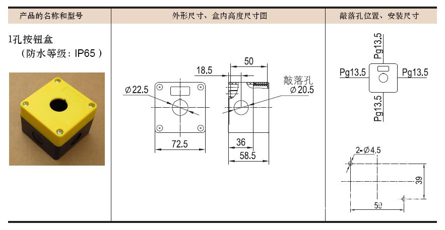 供应3孔按钮盒 按钮开关盒 138*72*58mm 开孔尺寸Ф22mm