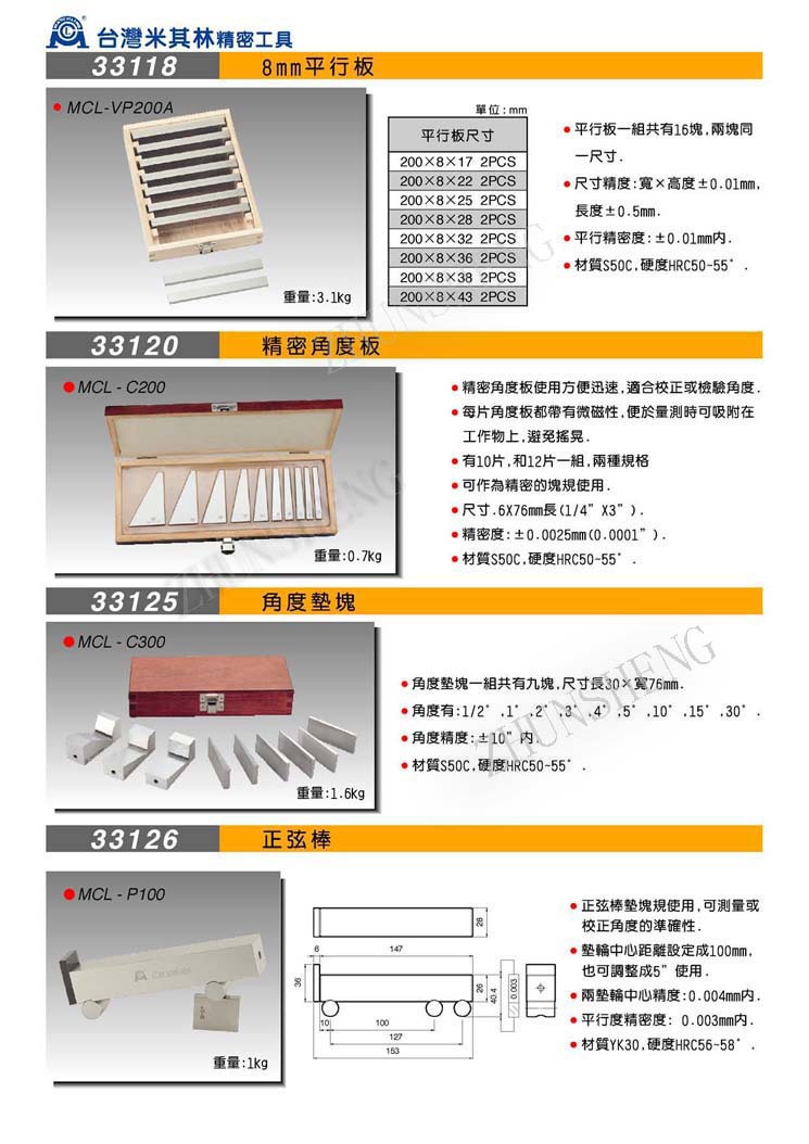 33120、33126精密角度板正弦棒