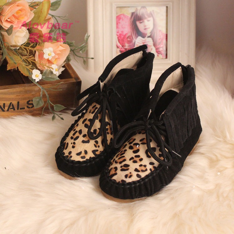 广州童鞋批发秋冬头层牛皮韩版女童靴子亲子雪地靴 真皮鞋X01-2