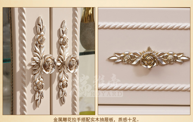 高档欧式雕花双门酒柜 精美客厅实木单门酒柜 带玻璃