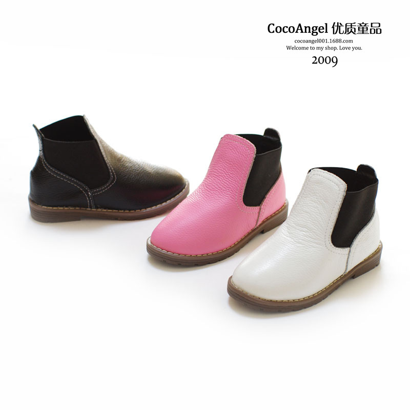 2014冬款 儿童短靴 男童女童头层牛皮百搭简约款加绒低筒短靴棉靴