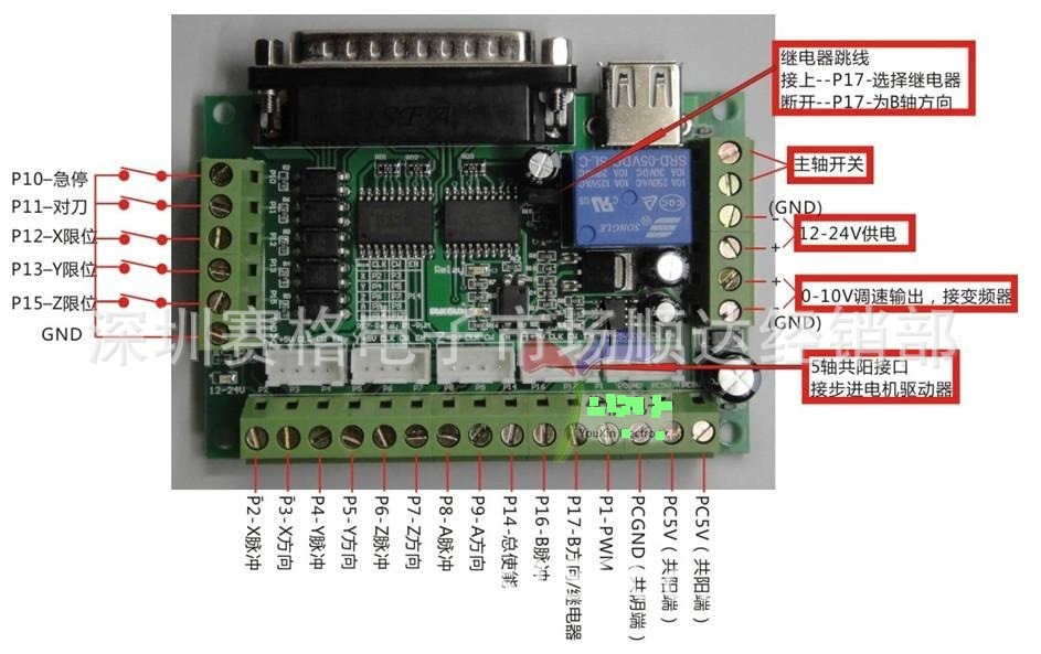 供应mach3 雕刻机 cnc 5轴步进电机驱动器接口板 带光耦隔离