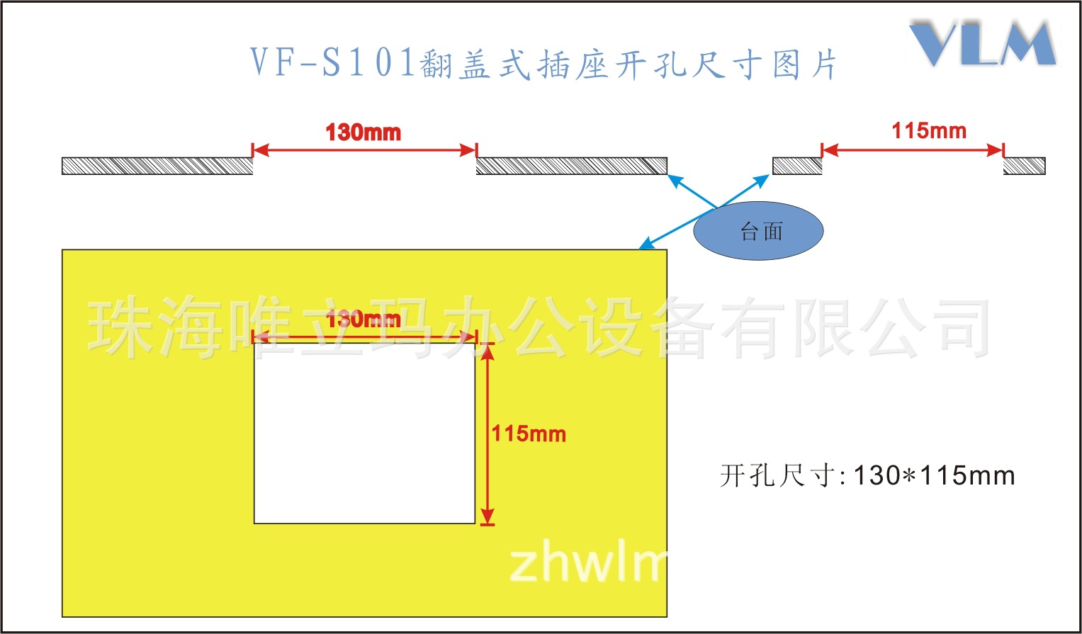 VF-S100翻蓋式插座開孔尺寸示意圖