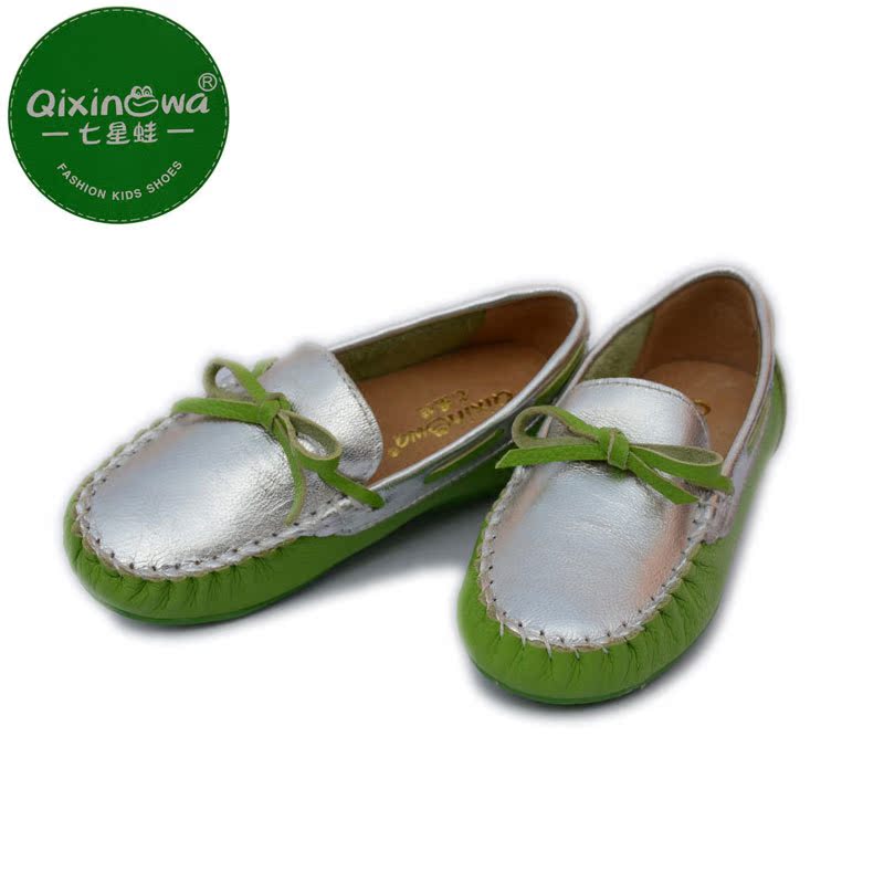 拼色豆豆七星蛙春季新款真皮批发软底时尚亲子 儿童单鞋厂家批发
