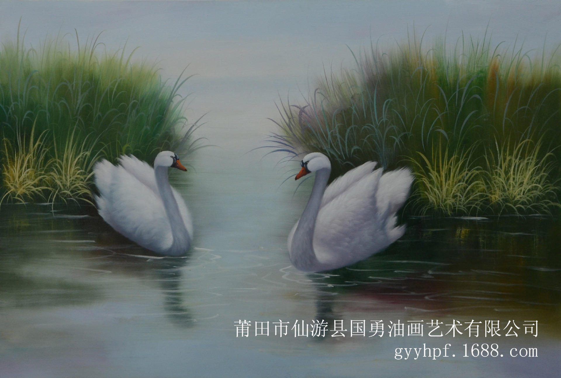 【国勇油画】厂家直销 油画批发 白天鹅油画 纯手工油画