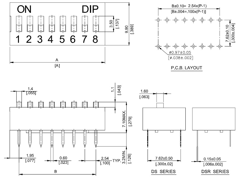 厂家供应5pin ds 2.54mm拨码开关