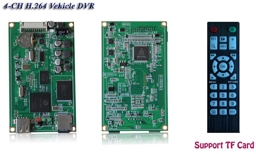 4路tf卡车载录像模块1个,遥控器1个,连接线1条,tf卡读卡器1个,包装
