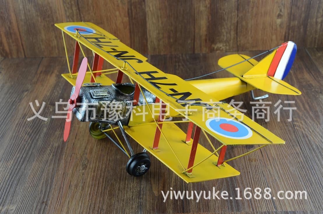铁皮复古飞机模型 一战双翼飞机工艺装饰 复古纯手工工艺品