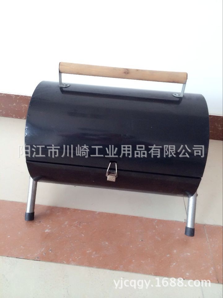 厂家直销/户外折叠型手提式木炭烤炉BBQ/箱式圆形双面炉
